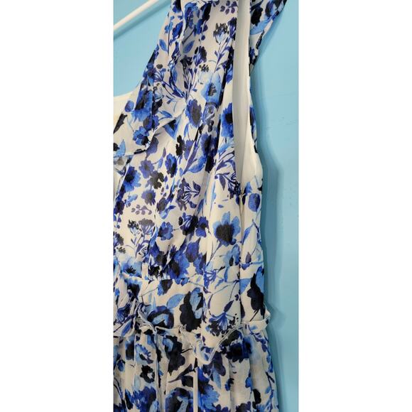 Rent The Runway Rachel Roy 14W Women's Blue Floral Sleeveless V-Neck Midi Dress - Picture 6 of 8